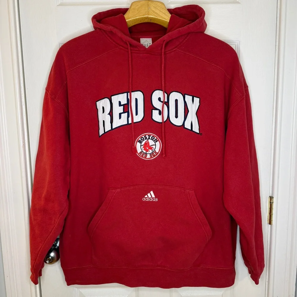 Vintage Boston Red Sox Adidas Red White Hoodie Sweatshirt Size 2XL - Picture 9 of 9